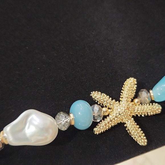 🔹️Piper K🔹️ Blue and Gold Coastal Charm 24" Starfish Pearls Necklace ✨️💙 - Picture 5 of 8